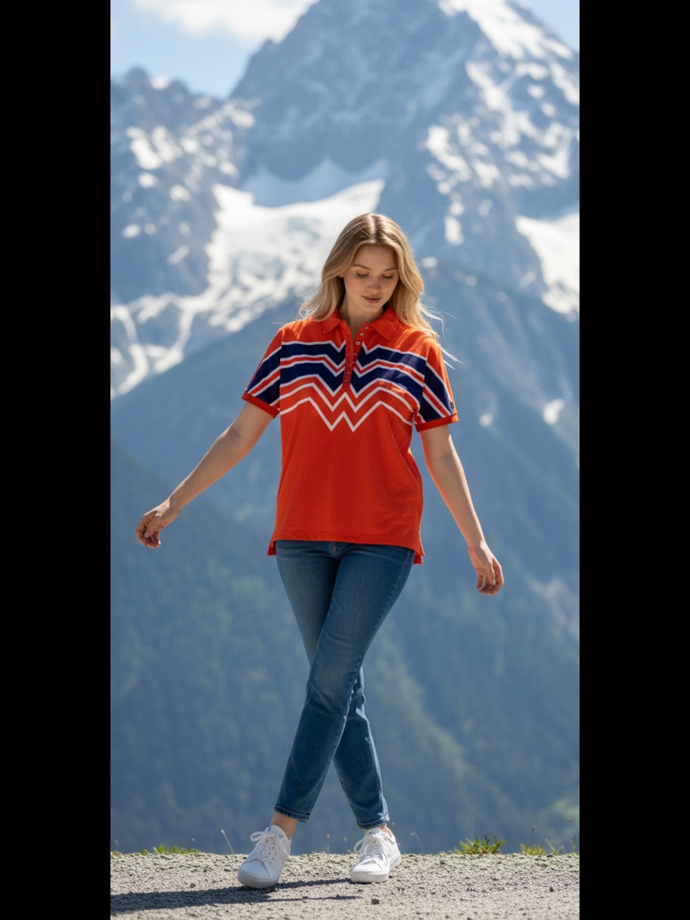 Bogner Orange Chevron Stripe Polo Golf ⛳️ Tennis 🎾